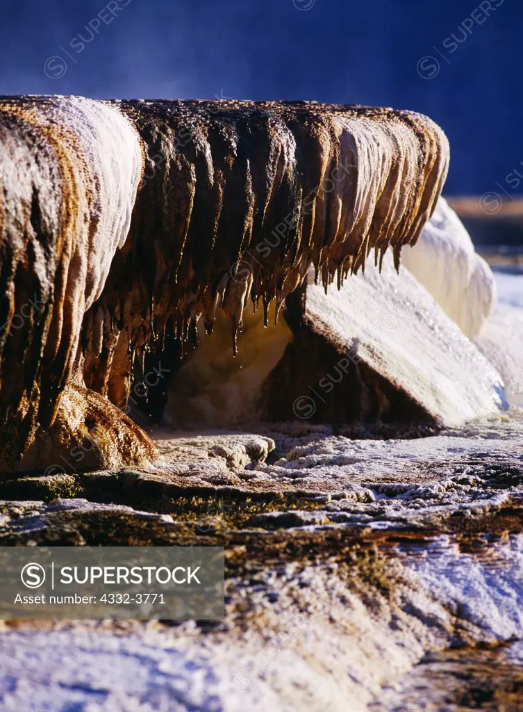 USA, Wyoming, Yellowstone National Park, Mammoth Hot Springs, Minerva Terrace during period of time when it ceased flowing on 10-19-81