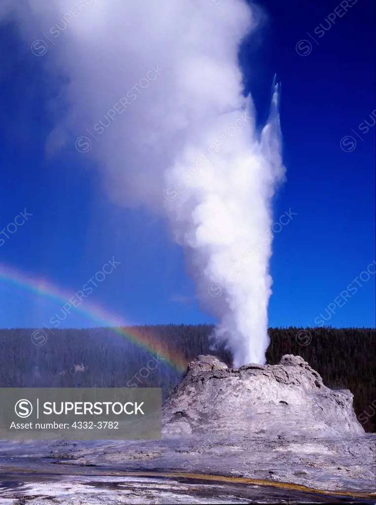 USA, Wyoming, Yellowstone National Park, Upper Geyser Basin, Castle Geyser erupting