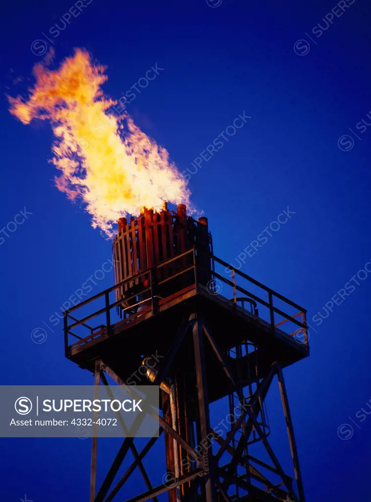 Flare stack at BP's Main Production Island of the Endicott Development Project, Beaufort Sea east of Prudhoe Bay, Alaska.