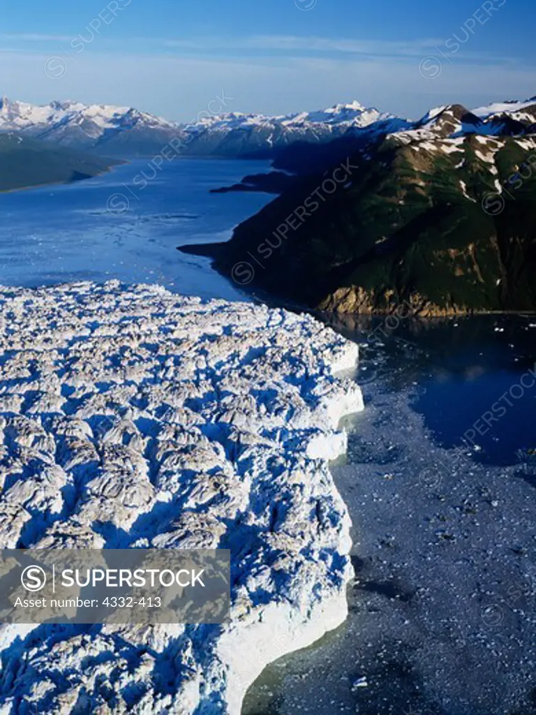 Hubbard Glacier is advancing and closing off the passage between Disenchantment Bay and Russell Fiord, Wrangell St. Elias National Park and Tongass National Forest, Alaska.
