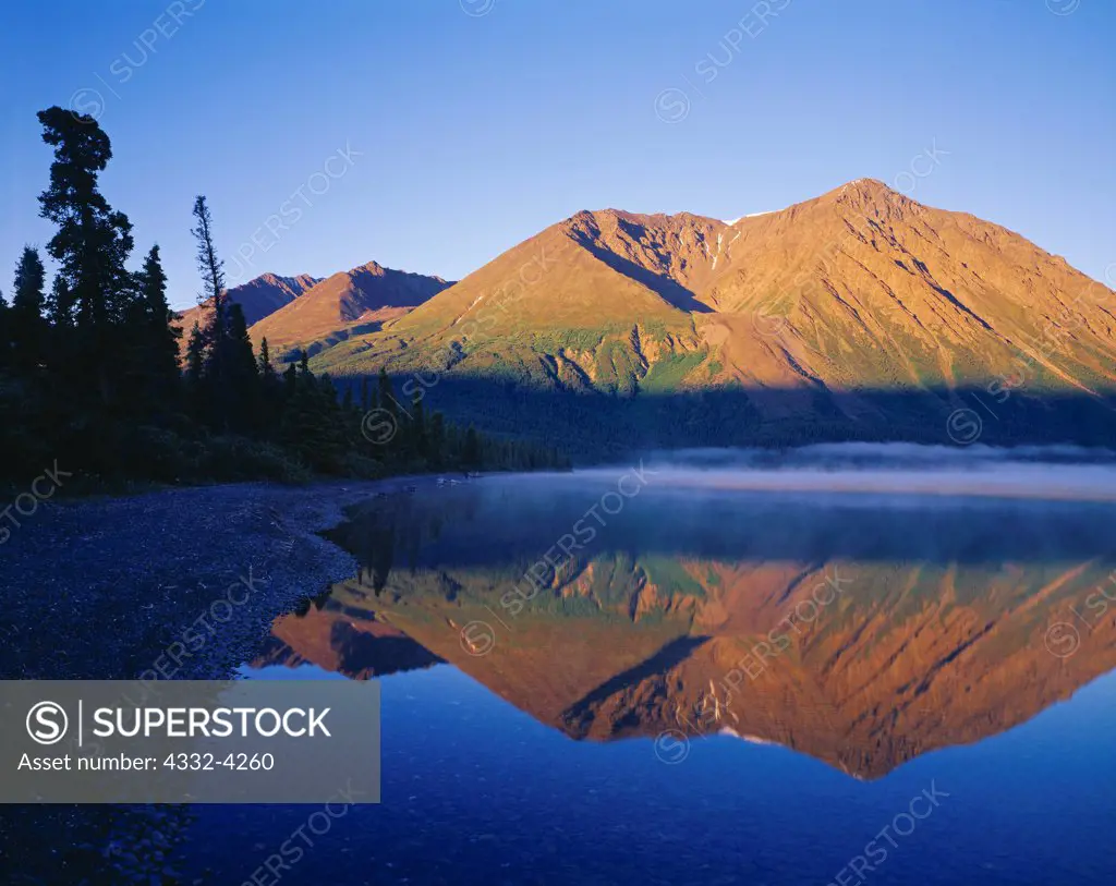 Morning reflection of the Saint Elias Mountains in Kathleen Lake, Kluane National Park Reserve, Yukon Territory, Canada.
