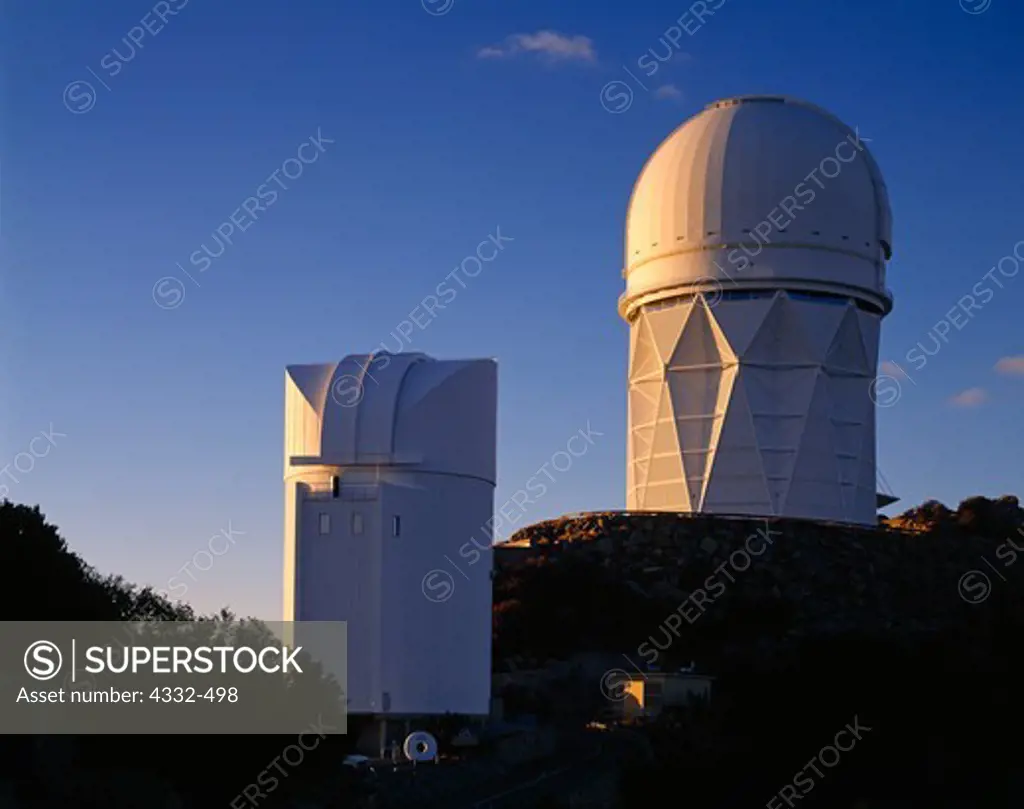 2.3-meter telescope building of the Steward Observatory and 4-meter Mayall telescope building on Kitt Peak, Kitt Peak National Observatory, Arizona.