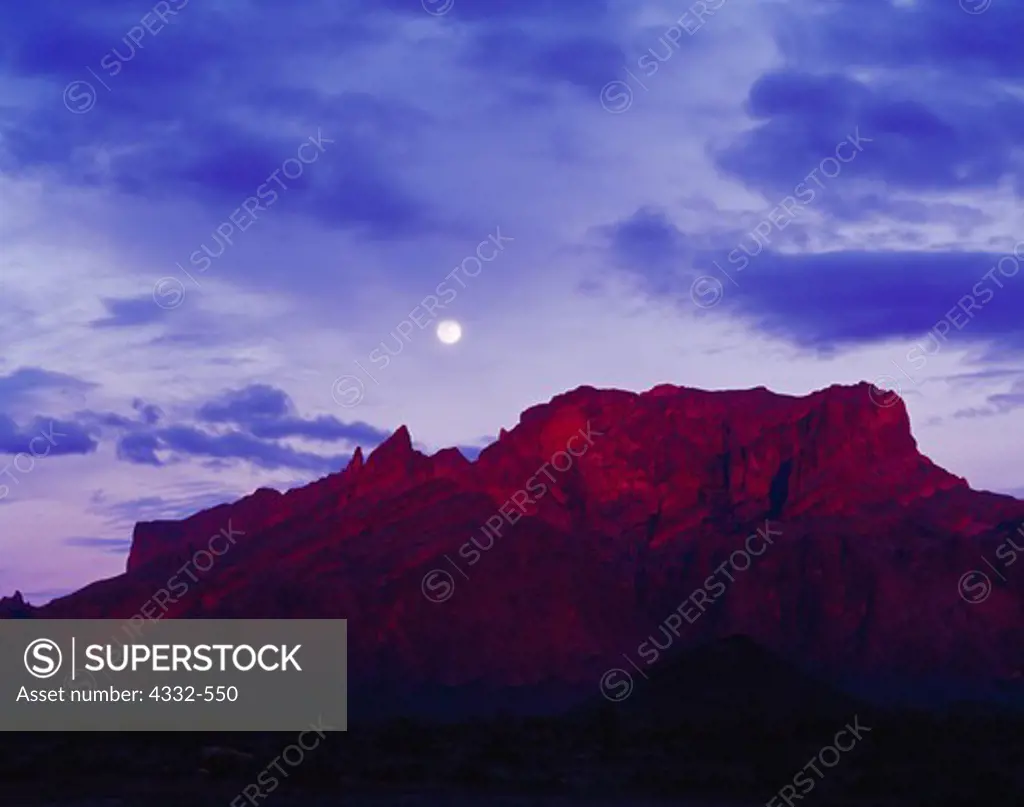 Full moon rising above the Kofa Mountains, Kofa National Wildlife Refuge, Arizona.