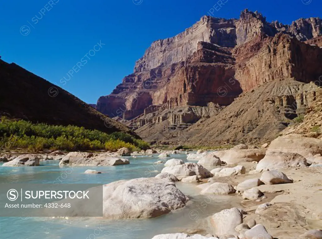 Turquoise waters of the Little Colorado River near its confluence with the Colorado River, Grand Canyon National Park and Navajo Reservation, Arizona.