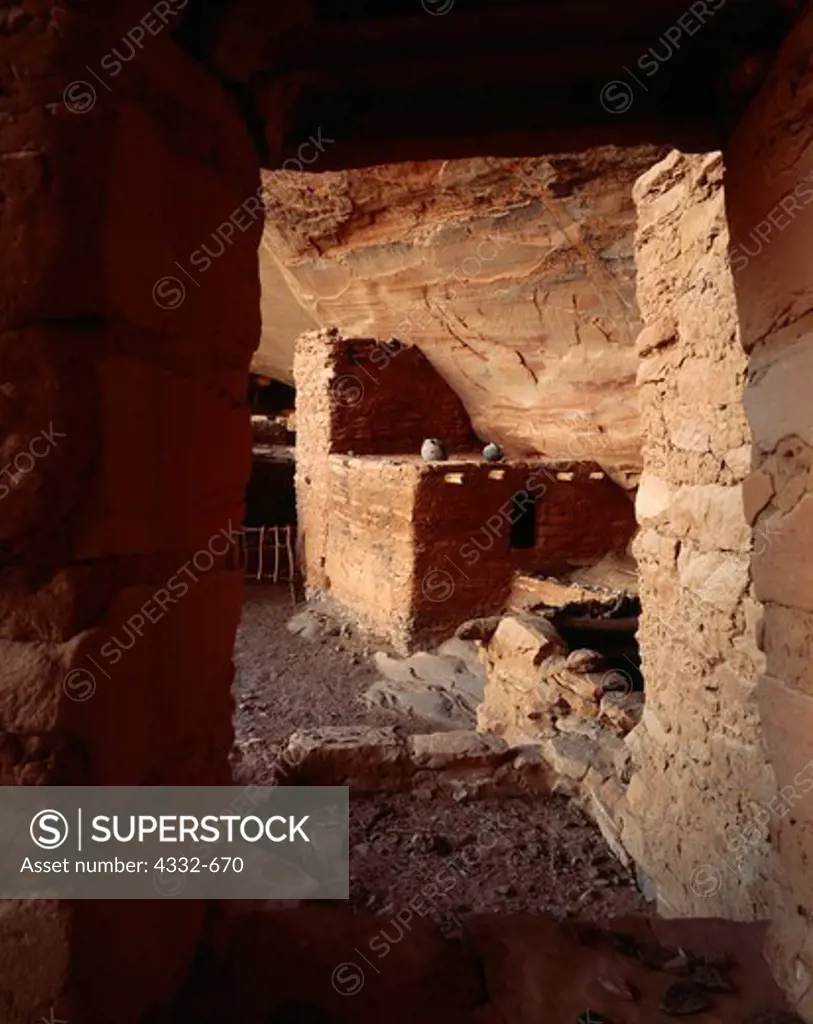 Keet Seel, Ancestral Pueblo cliff dwelling occupied from approximately 950 to 1300 A.D.  The best preserved large Ancestral Pueblo Ruin in Arizona.  Navajo National Monument, Arizona.