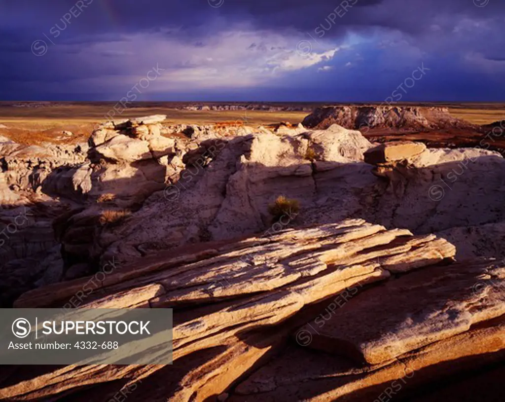 Departing storm over Blue Mesa, Petrified Forest National Park, Arizona.