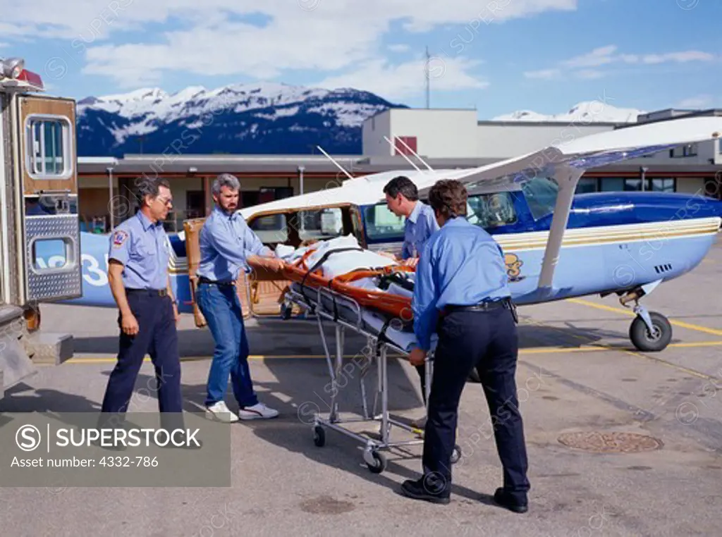 Medical Evacuation from Wings of Alaska Cessna 207 to Juneau E.M.S. Ambulance, Juneau Airport, Southeast Alaska.
