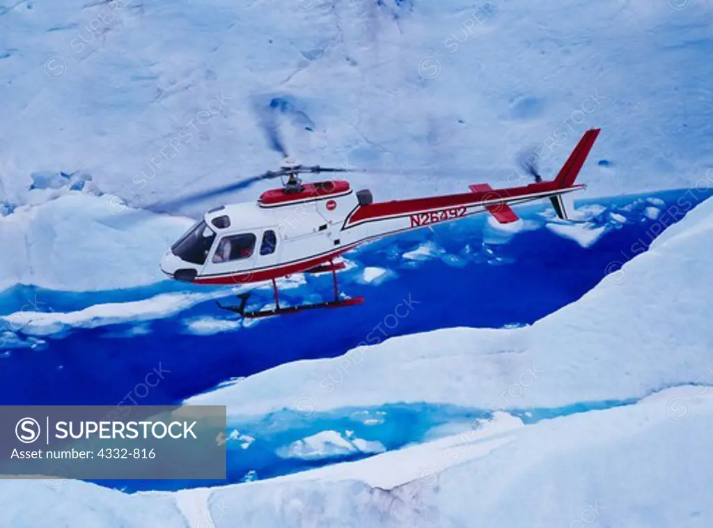 Temsco Helicopter's Aerospatiale A Star 350B on flightseeing trip over the Mendenhall Glacier, Southeast Alaska.