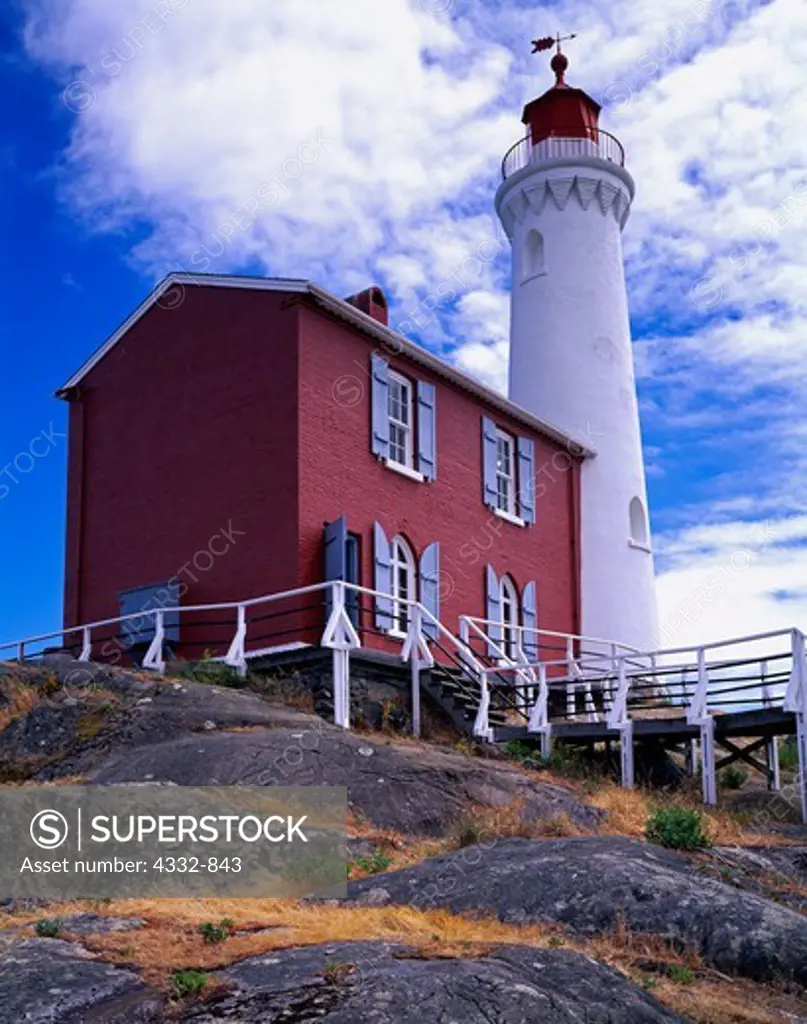 Fisgard Lighthouse, built in 1860, entrance to Esquimalt Harbour, oldest lighthouse on Canada's west coast, Fisgard Lighthouse National Historic Site, Victoria, British Columbia, Canada.