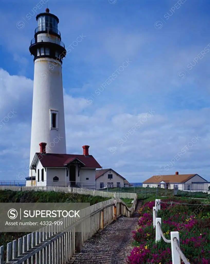 Pigeon Point Lighthouse, built in 1872 and at 115-feet-high, one of the tallest lighthouses in America, Pigeon Point Light Station State Historical Park, California.