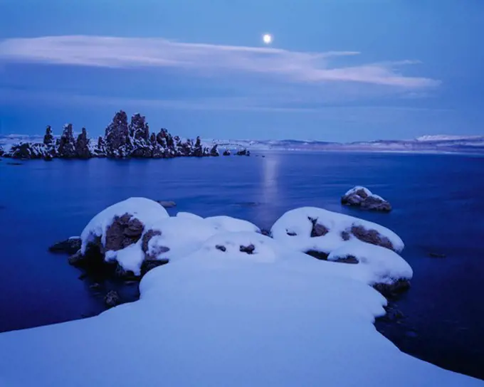 Tufa towers grow exclusively underwater. The lake level has fallen after water diversions began in 1941. Mono Lake Tufa State Reserve and Mono Basin National Forest Scenic Area, Inyo National Forest, California.