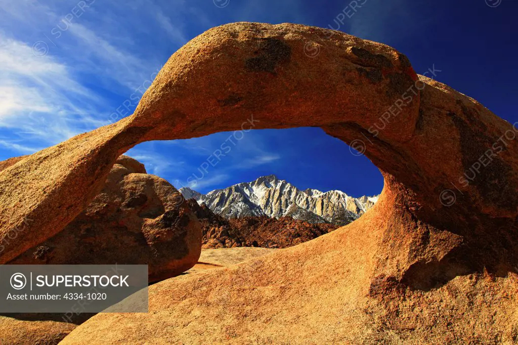 Lone Pine Peak Viewed Through Natural Arch in The Alabama Hills of California