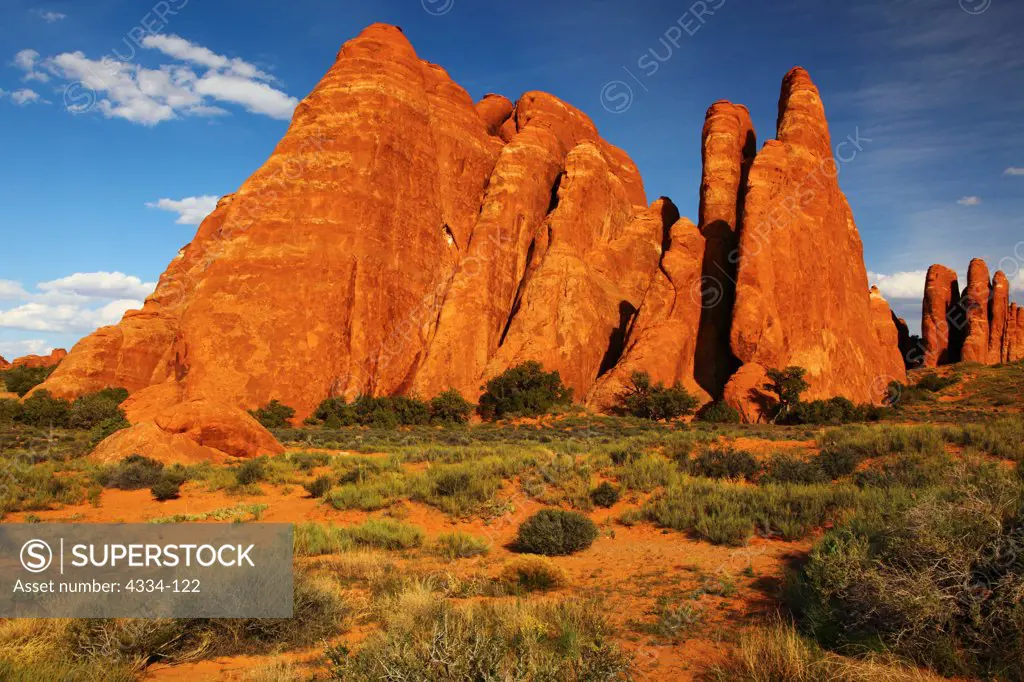 The eroded sandstone fins of the Fiery Furnace formation near Sand Dune Arch, in Arches National Park, Utah.