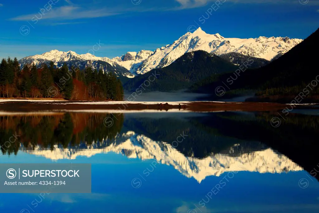 Reflection of a mountain range in a lake, Mt Shuksan, Baker Lake, Mt Baker-Snoqualmie National Forest, Washington State, USA