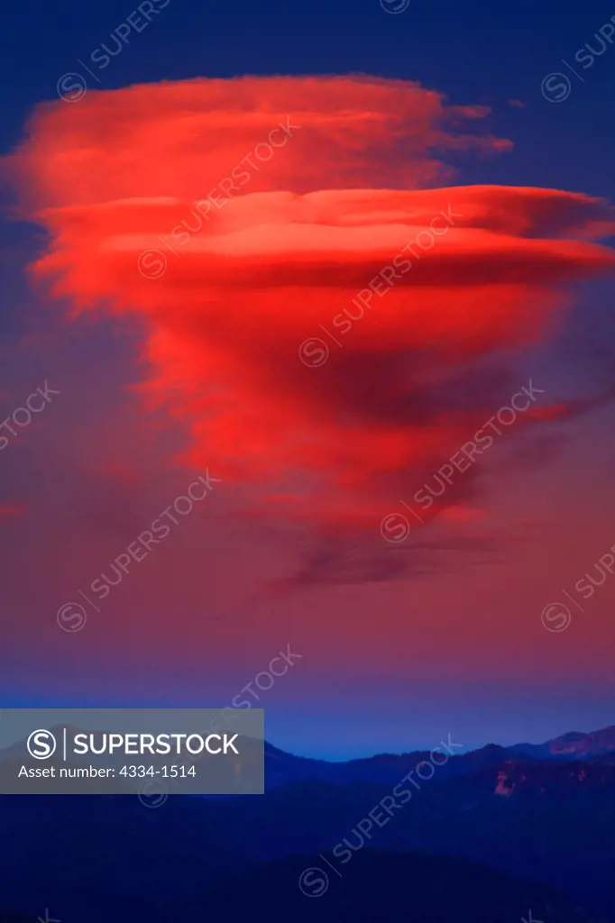 Lenticular clouds forming from the Evergreen Mountain Lookout, Wild Sky Wilderness, Mt Baker-Snoqualmie National Forest, Washington State, USA