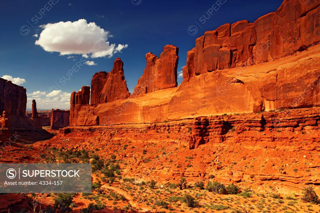 The Park Avenue sandstone formation, at the southern end of Arches National Park, Utah.