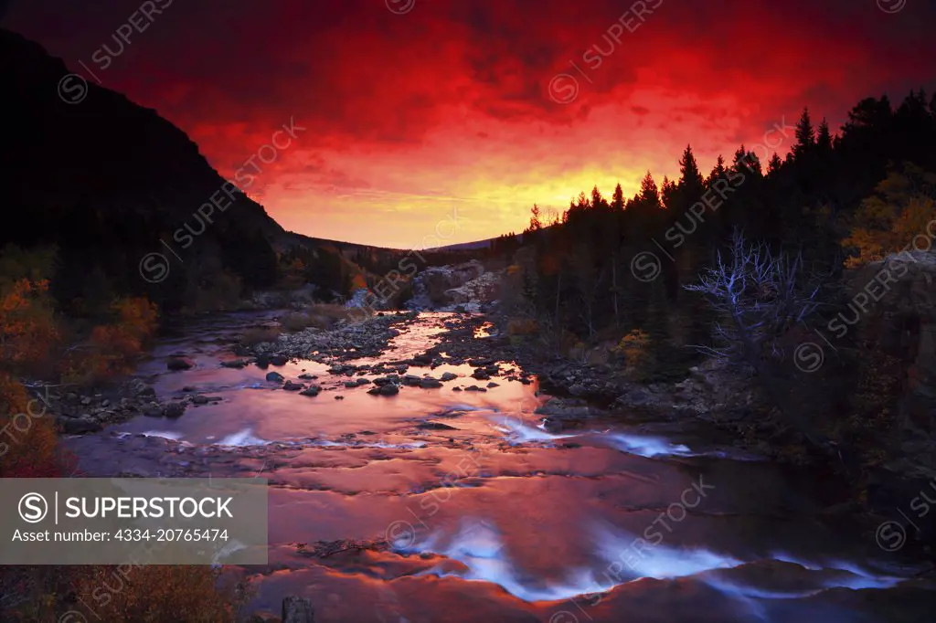 Sunrise Over Swiftcurrent Creek From the Many Glaciers Area of Glacier National Park in Montana