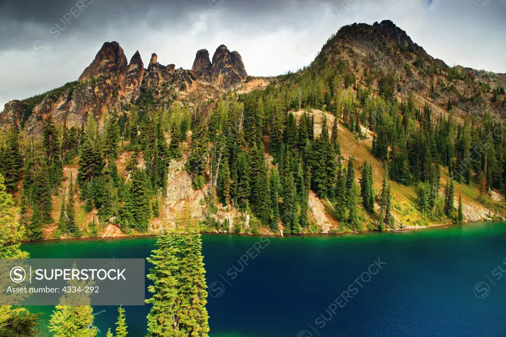 Blue Lake, and Liberty Bell Mountain (right) on the edge of Skagit County, just east of North Cascades National Park.