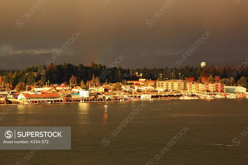 Storm light over the coastal town of Florence, Oregon.