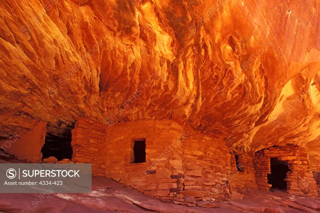 House On Fire, Mule Canyon, Cedar Mesa, Utah. The flaming effect is caused by sandstone pattern.