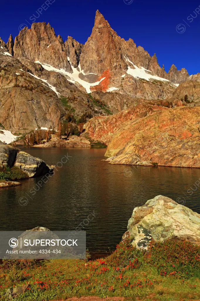 The Minarets and Minaret Lake in the Ansel Adams Wilderness of California's High Sierras.