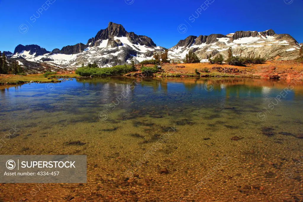 Banner Peak and a small lake in the Ansel Adams Wilderness, California.