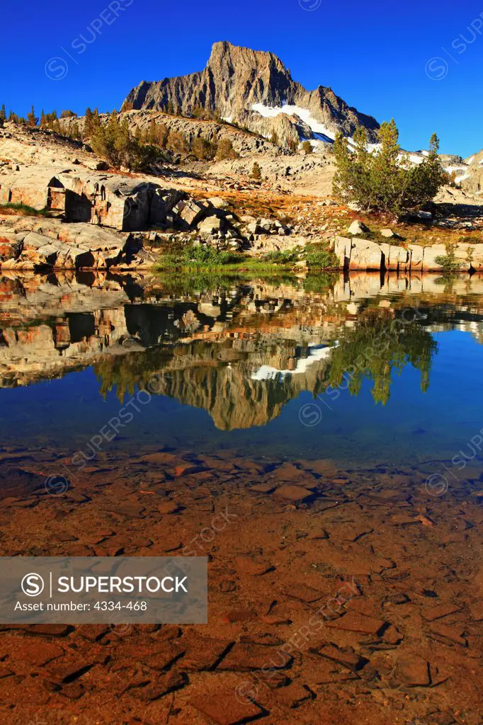 Banner Peak reflected In Thousand Island Lake in the Ansel Adams Wilderness, California.