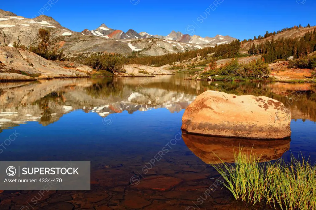 Ritter Range reflected in Thousand Island Lake in the Ansel Adams Wilderness, California.