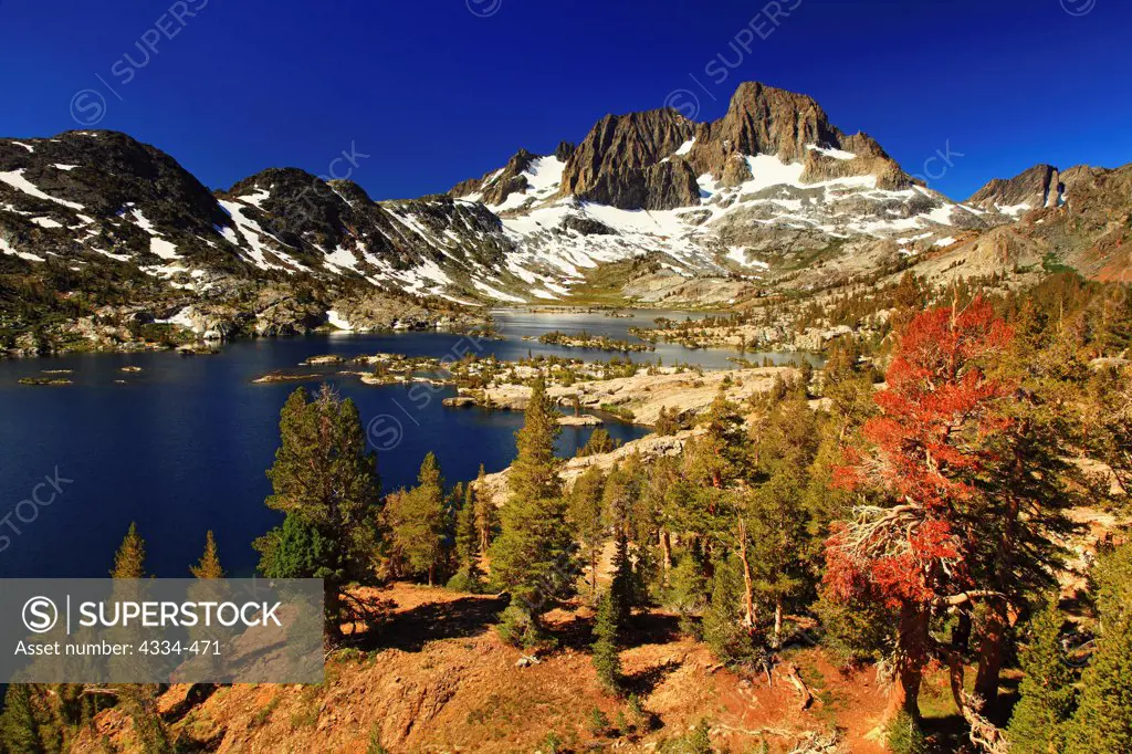 Garnet Lake and Banner Peak in the Ansel Adams Wilderness, California.