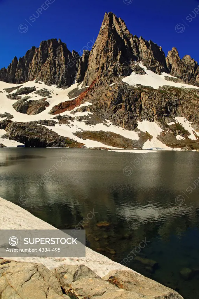 The Minarets and Cecile Lake in the Ansel Adams Wilderness, California.