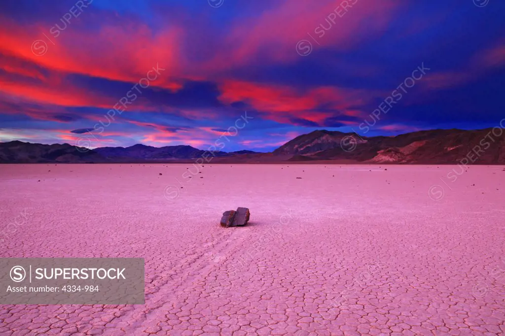 Sunset on The Incredible Moving Rocks on The Racetrack Playa in Death Valley