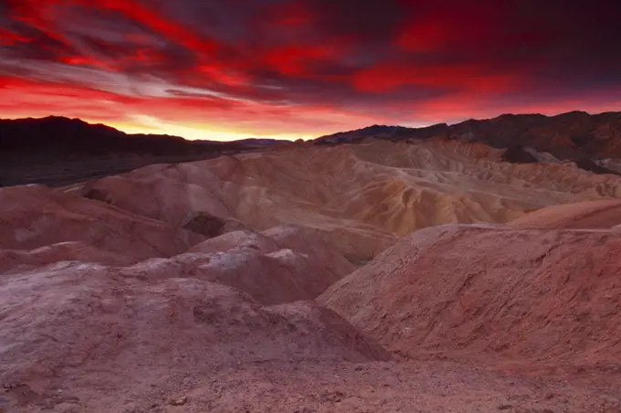 Sunrise in the Badlands of Death Valley From Zabriskie Point in Death Valley National Park in California