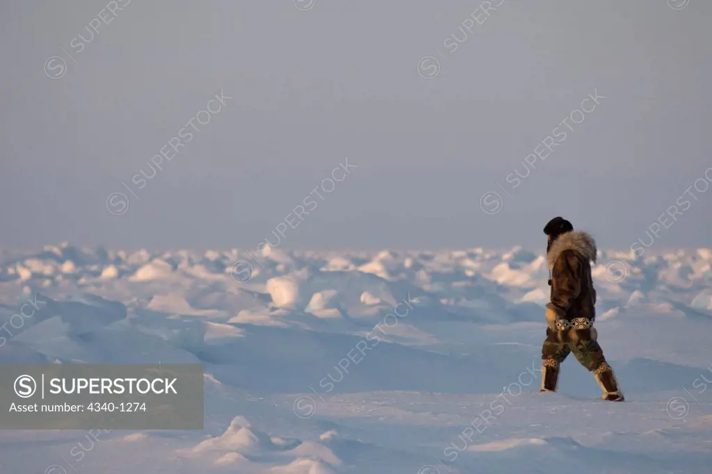 Inupiaq Man Walking on the Pack Ice