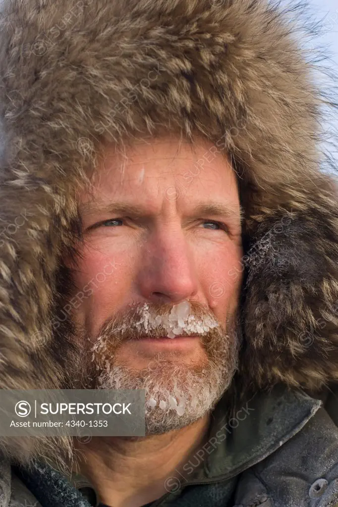 Man with Beard Frozen from Cold Temperatures