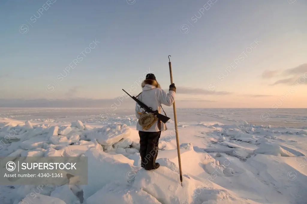 Inupiaq Subsistence Hunter on the Pack Ice in the Chukchi Sea