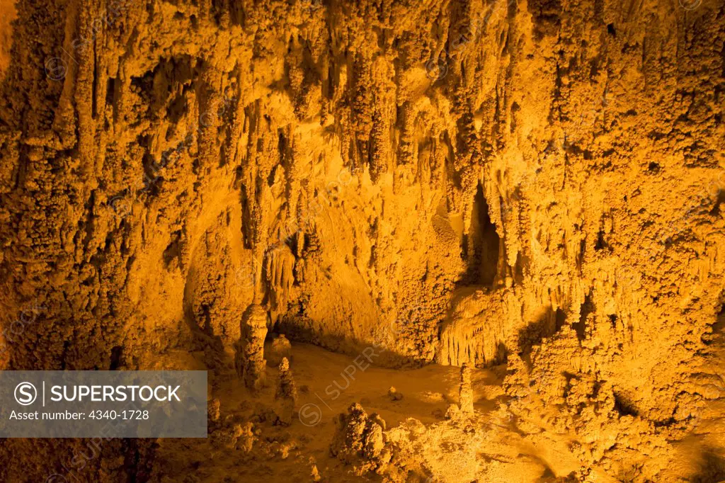 Intricate formations in the wondrous 8.2-acre Big Room cave, 750 feet into the earth, Carlsbad Caverns National Park, Chihuahuan Desert, New Mexico.
