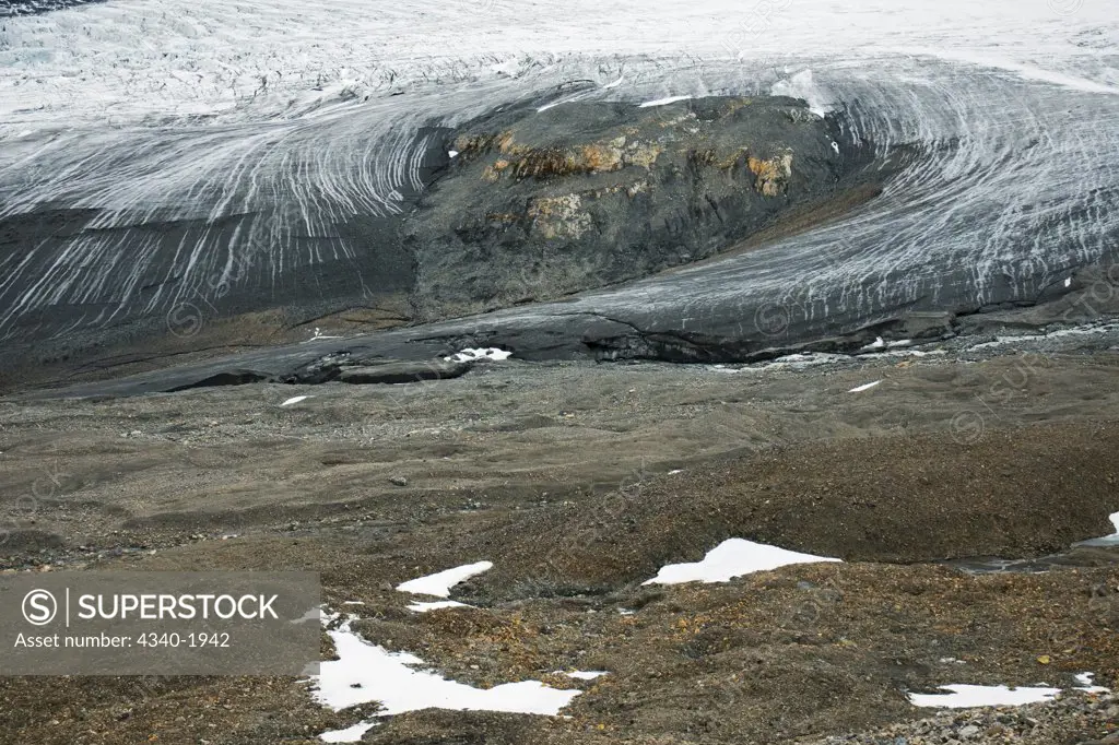 Glacial landscape of Osbornebreen - a retreating glacier in St. Jonsfjord, west coast of Svalbard, Norway.