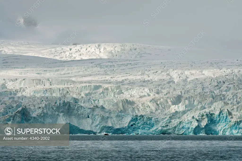 Close up of Monacobreen-a massive glacier in Liefdefjorden, northwestern Svalbard, Norway, in summertime.