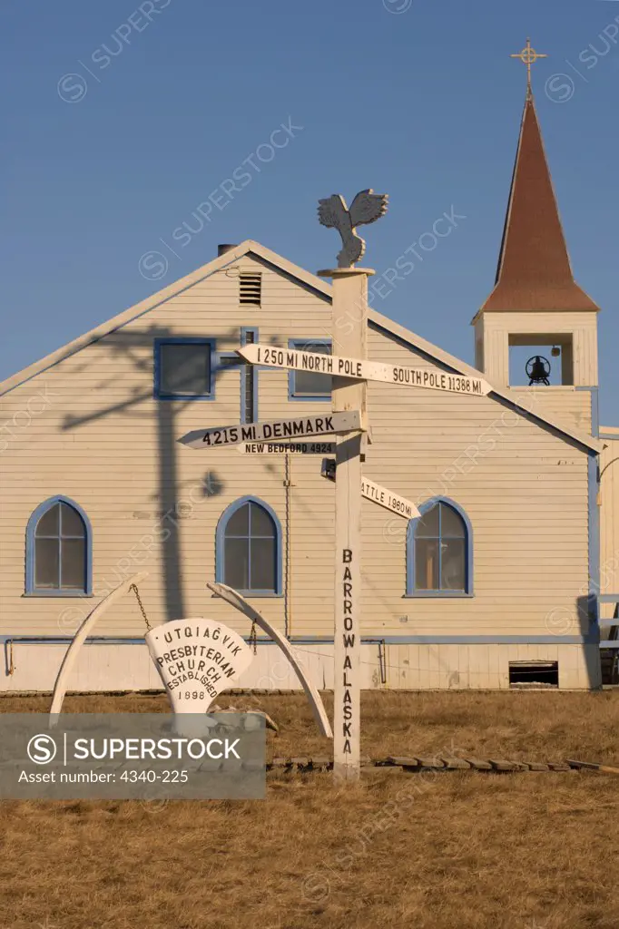 Mile Marker and Church in Barrow, Alaska