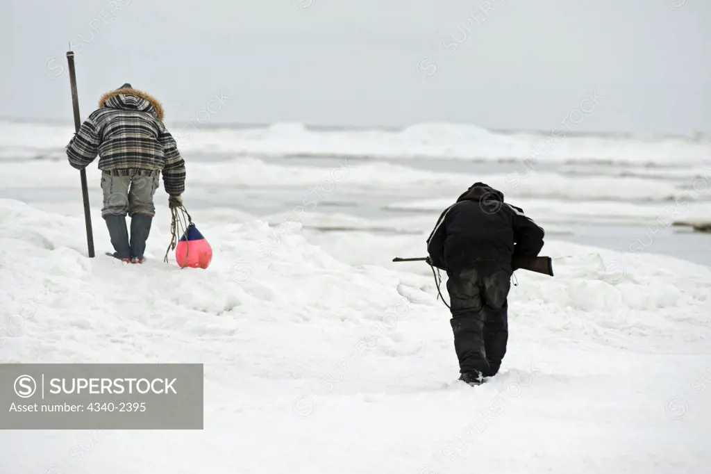 Seal Hunters on Pack Ice on the Chukchi Sea