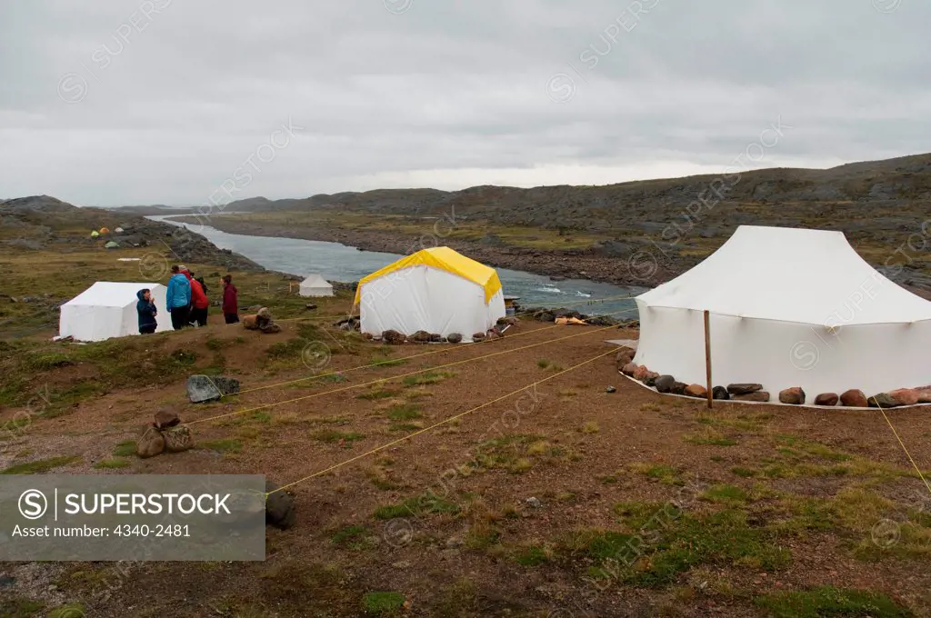 Scientific base camp along the Sylvia Grinnell River, Sylvia Grinnell Territorial Park, outside the capital city of Iqaluit, Baffin Island, Nunavut Territory, Canada