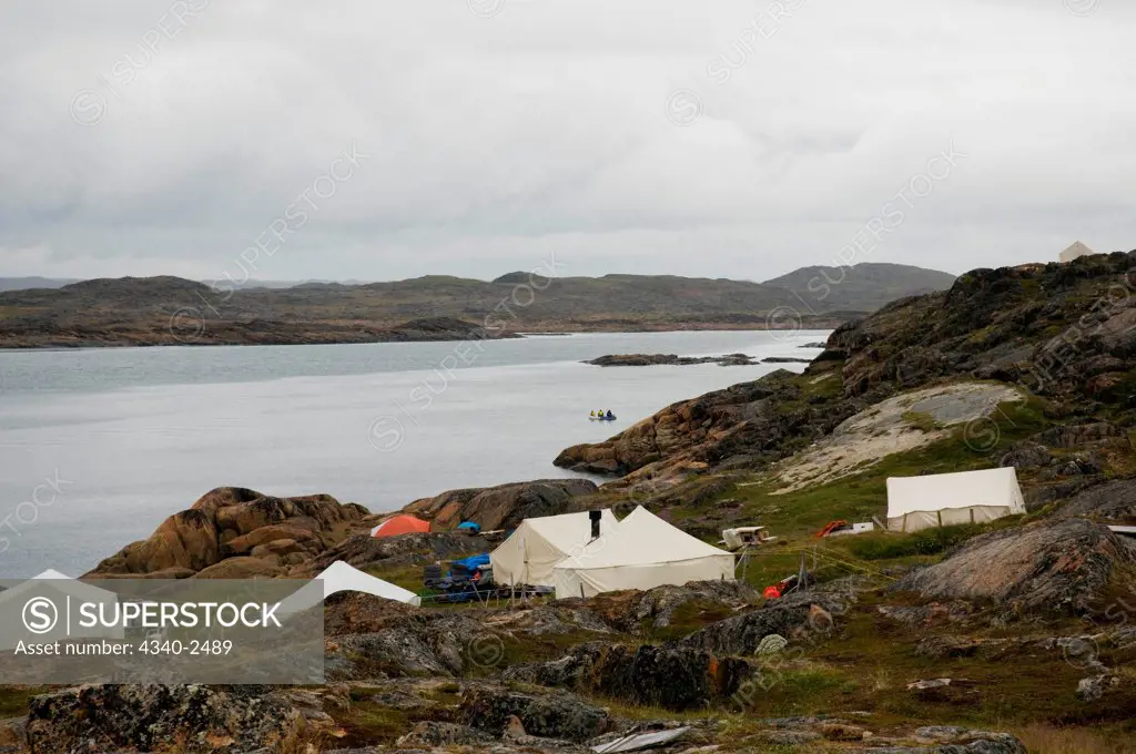Scientific base camp along the Sylvia Grinnell River, Sylvia Grinnell Territorial Park, outside the capital city of Iqaluit, Baffin Island, Nunavut, Canada
