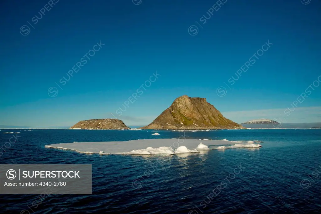 landscape of Table island and Little Table island, the second most northern point in Europe, along Spitsbergen and the northwest coast of the Svalbard Archipelago, Norway, Greenland Sea, Summer