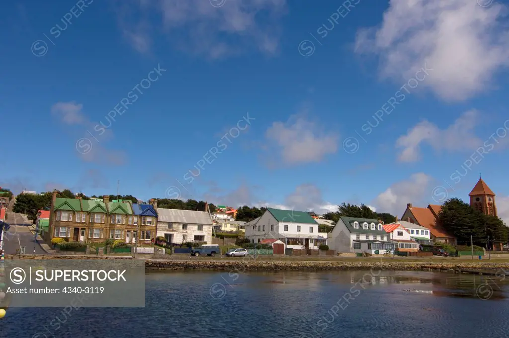 Falkland Islands, Stanley, Waterfront view of Port Stanley