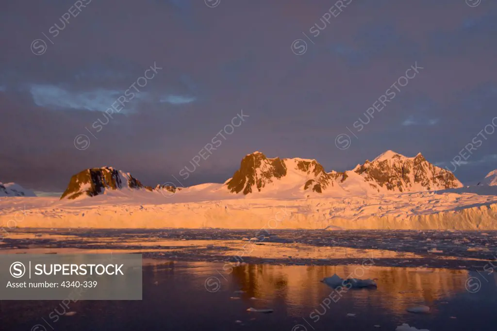 Frozen Glacial Landscape at Sunset