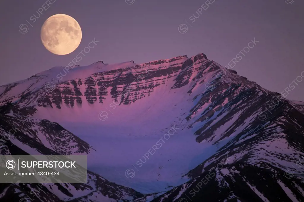Full Moon Rising Over the Gates of the Arctic National Park