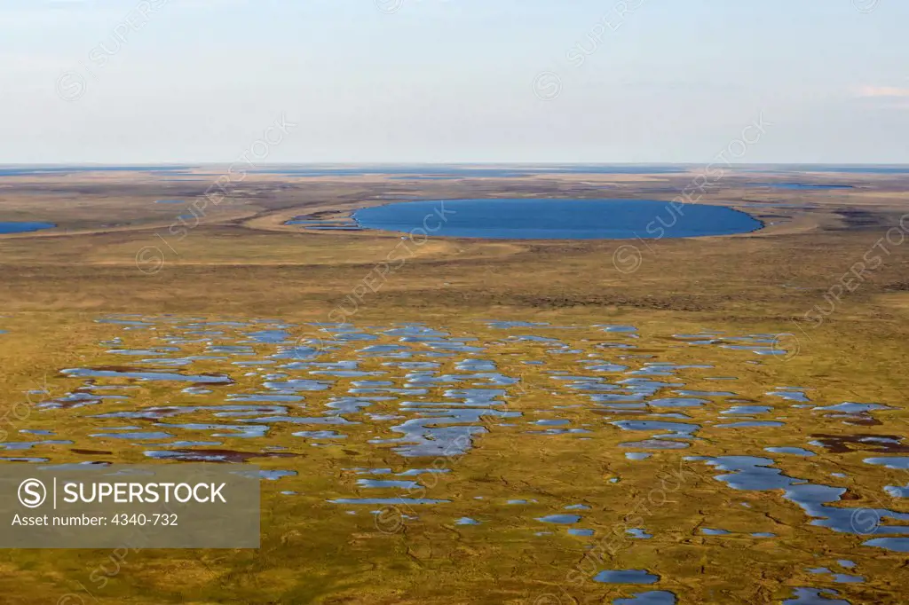 Tundra Landscape with Freshwater Ponds Along the Arctic Coast