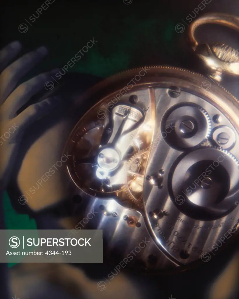A Man and Superimposed Pocket Watch Over His Head