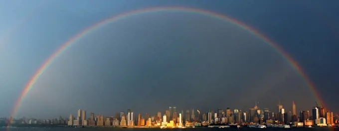 Panorama of Rainbow Over Manhattan, NYC, New York