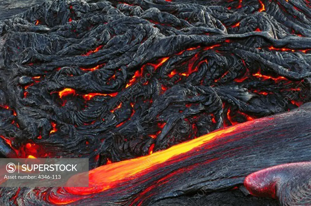 Glowing Hot Pahoehoe Lava